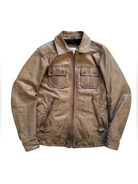 Diesel Co. Goat Leather Utility Field Jacket Brown Distressed Worn-In Mens Small
